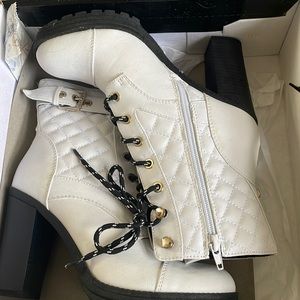 G by Guess white combat high heel boots size 7